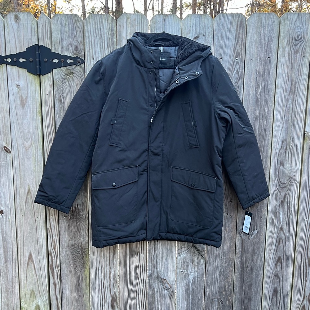 SEAN JOHN Sherpa Trimmed Black Parka Jacket Mens Medium NWT NEW